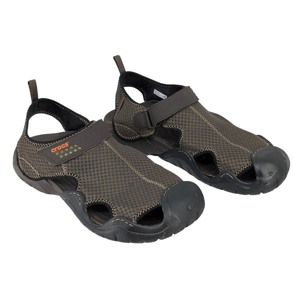 Crocs Swiftwater Mesh Sandal Men's 12 Brown Black Fisherman Hiking Water Shoe